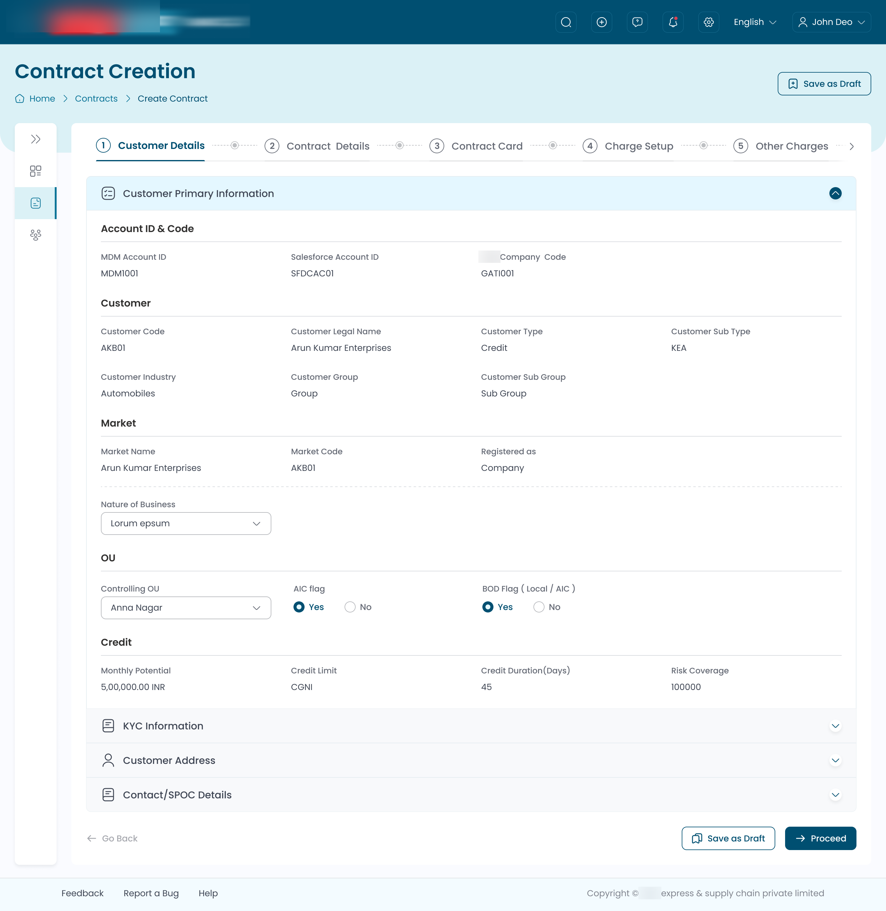 Customer Details step with prefilled information