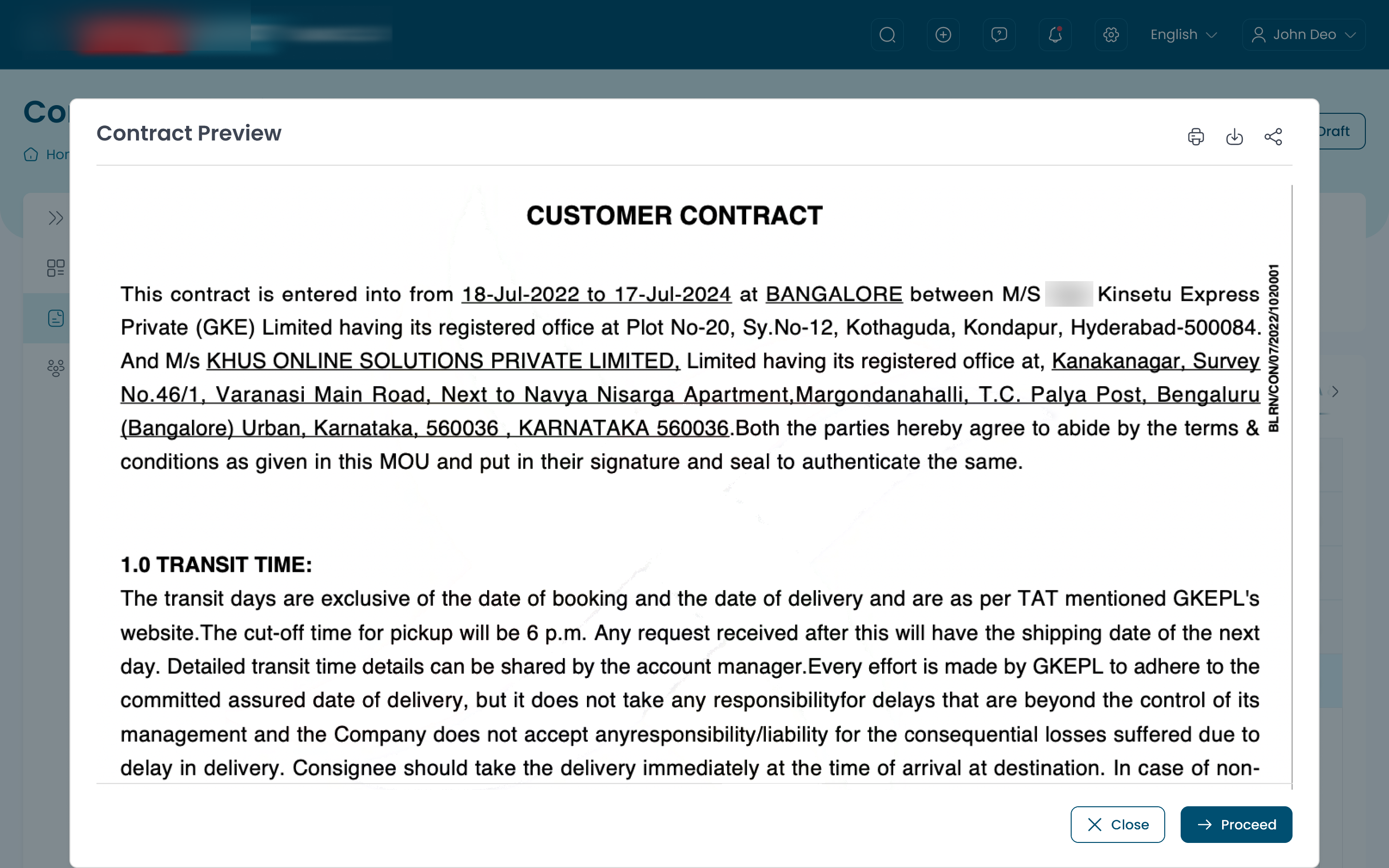 Final generated contract preview
