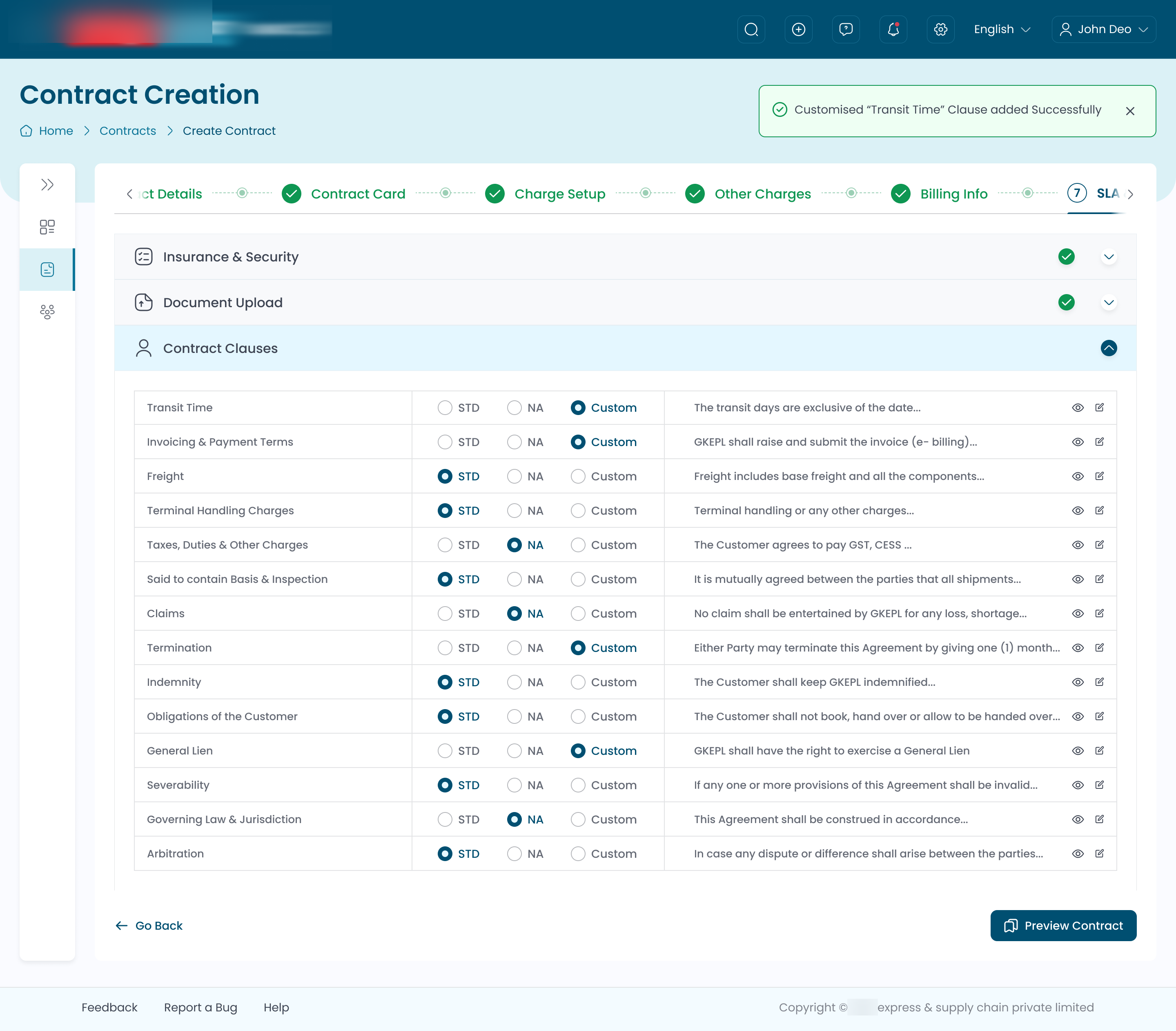 Contract Clauses accordion step