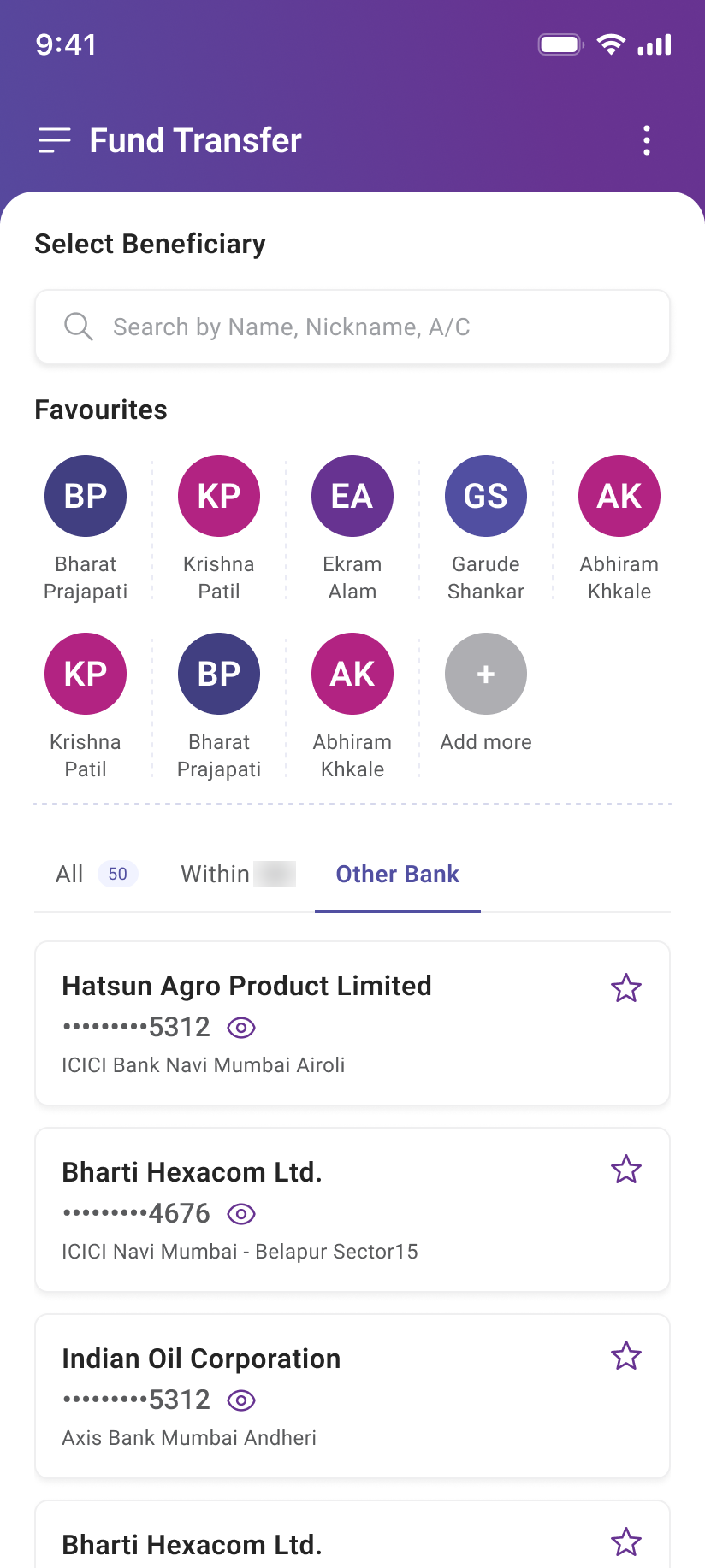 Select beneficiary screen