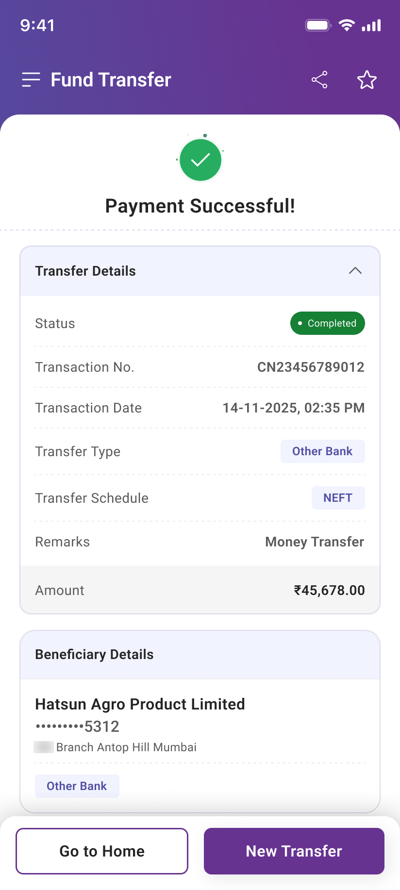 Payment Successful receipt for a single-user account